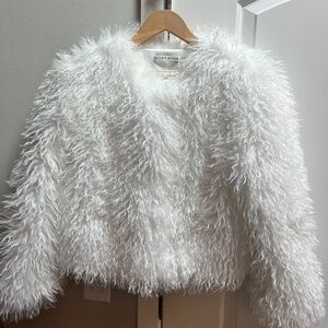 Alice + Olivia Jerrie White Collarless Faux Fur Coat Size XS